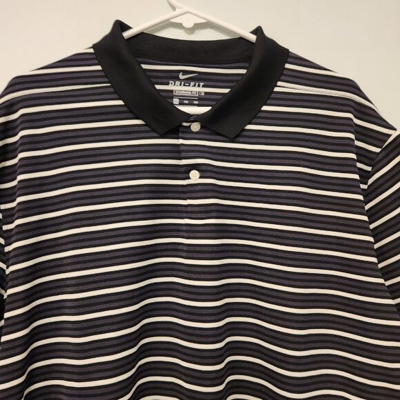 Nike Dri-Fit Polo Shirt Standard Fit XXL Short Sleeve Black White Striped‎ EUC - Picture 3 of 9